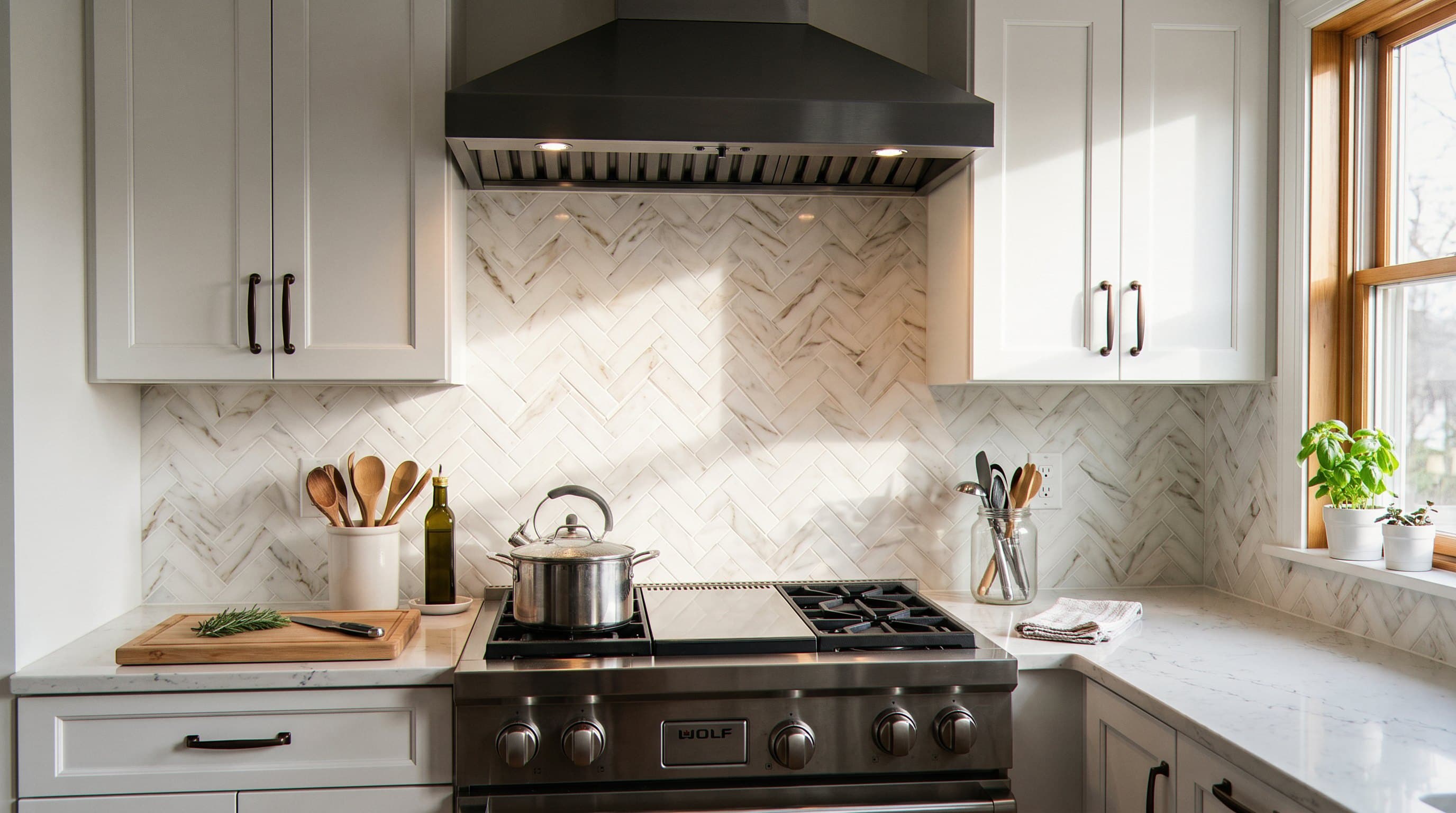 Kitchen with a freshly tiled subway backsplash