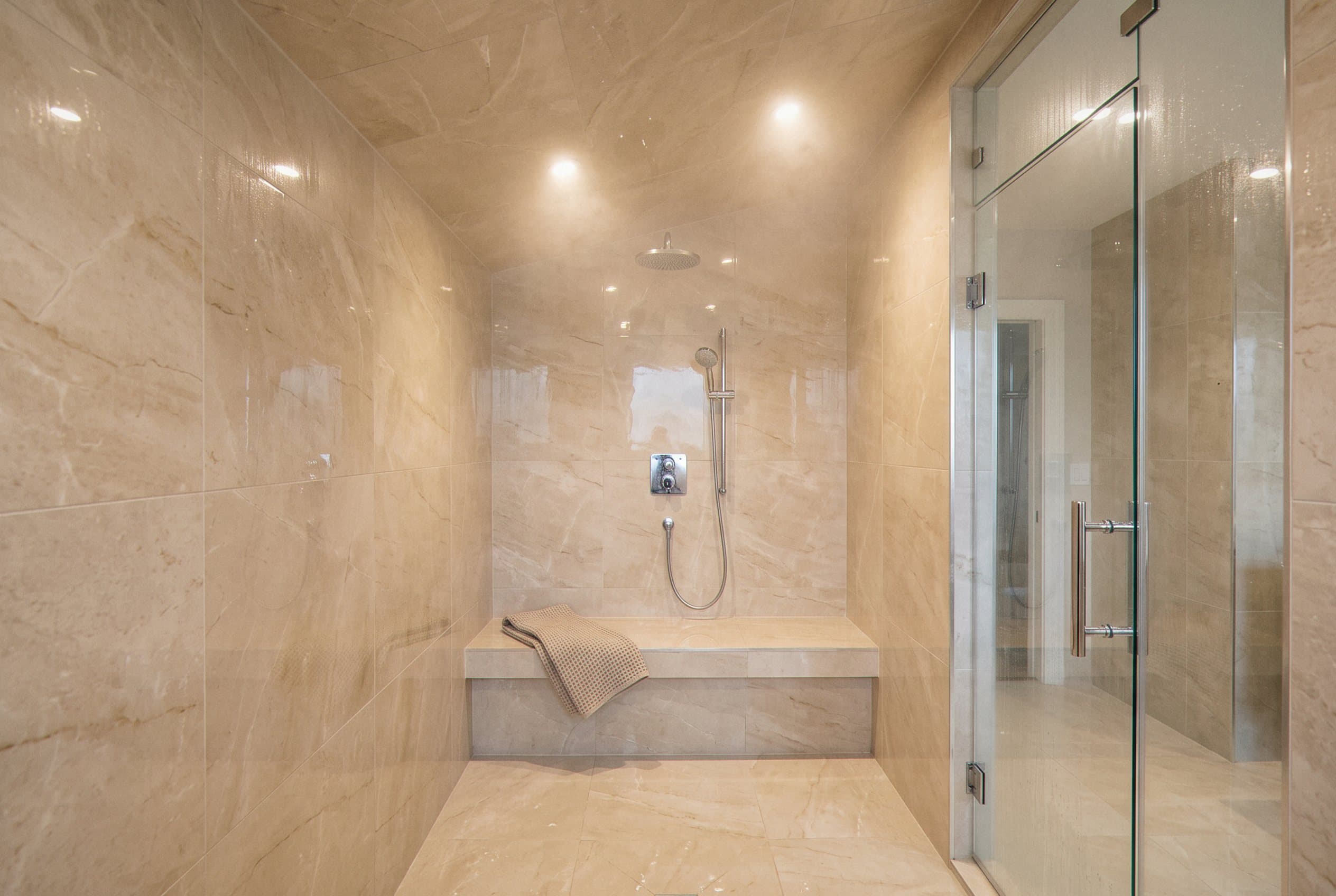 Former tub alcove converted into a tiled shower